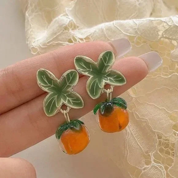 🍊persimmon glass earrings 🍊 - Picture 2 of 3